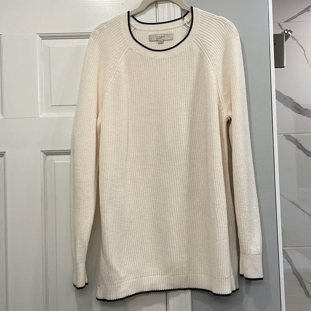 LOFT Off-White Knit Sweater with Black Outline